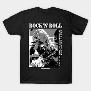 Anime Punk Rock Band Black and White Manga Aesthetic T-Shirt